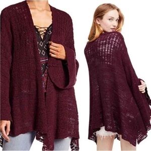 Free people cardigan duster oversized loose knit dark purple M “in my element”